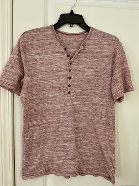 H2H Men's Size Large Maroon White Space Dye Slim Fit Short Sleeve Henley Shirt